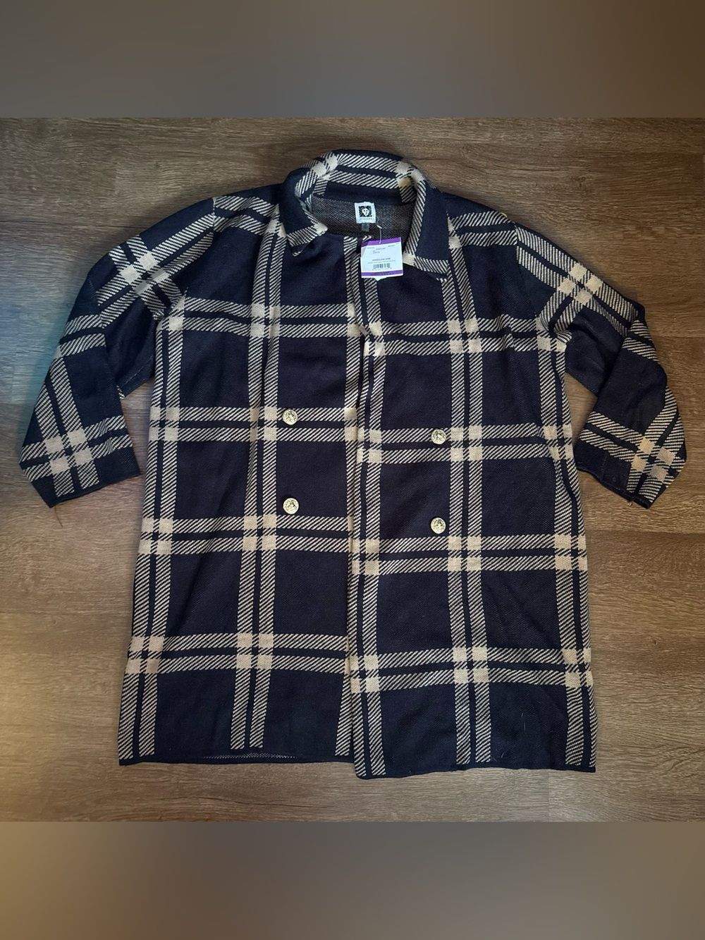New Anne Klein Navy Plaid Sweater Jacket size 2X